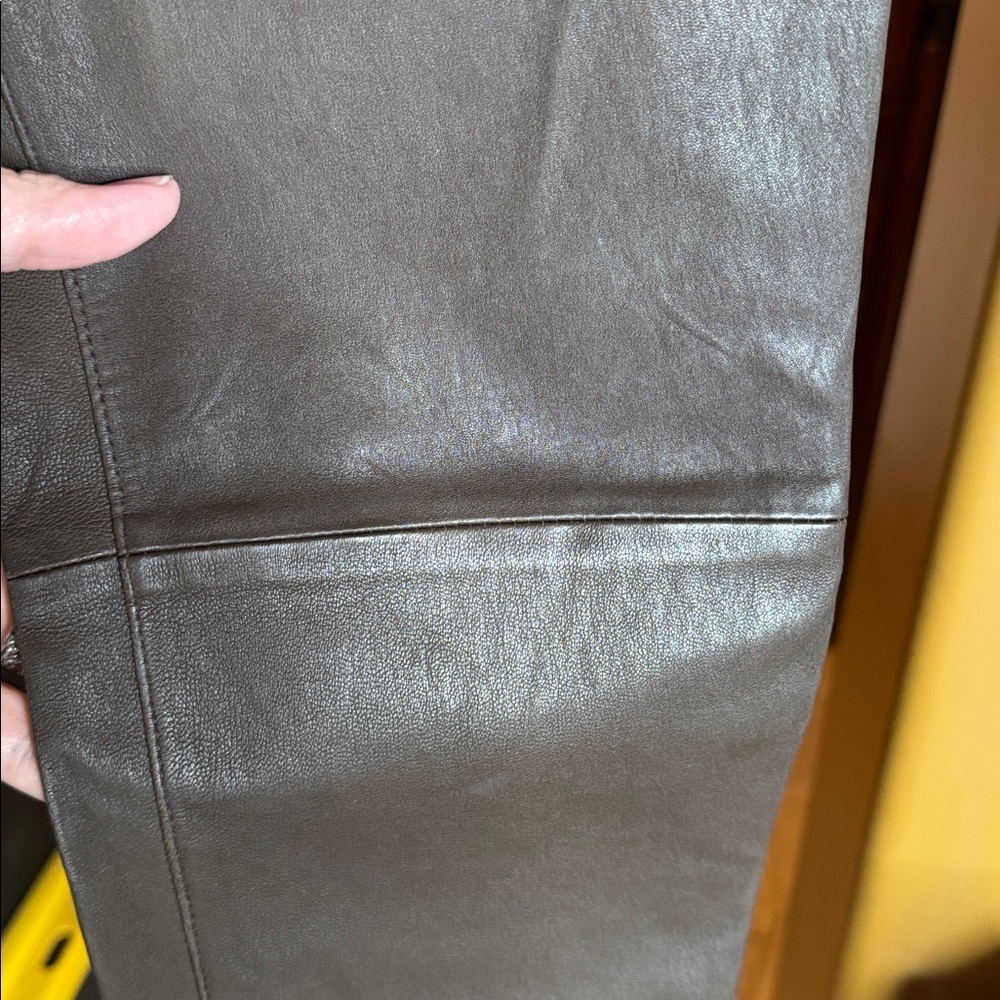 NWT MICHAEL MICHAEL KORS Straight-Leg Lamb Leather Pants Chocolate Brown Size 2 - Picture 7 of 16